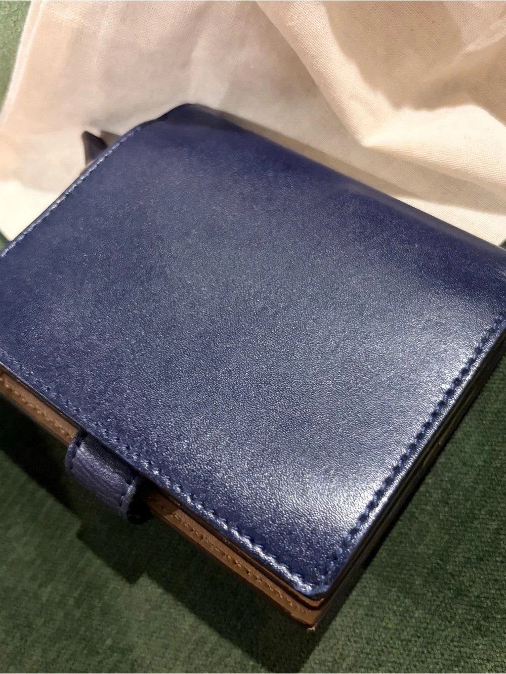 Fendi Navy Compact Wallet with Pyramid Snap Closure